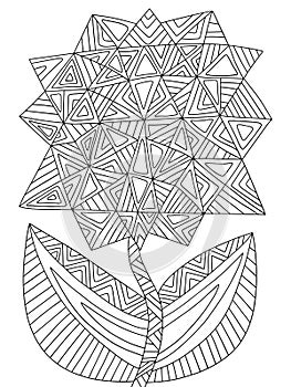 Assymetrical blossom geometrical flower coloring page stock vector illustration